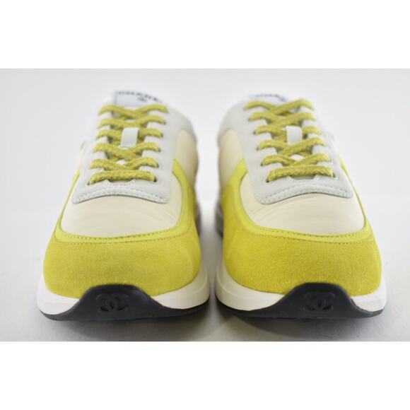 Chanel 22P Mens Ivory Grey Yellow CC Logo Low Top Lace Up Trainer Sneaker 44 11 - Picture 4 of 9